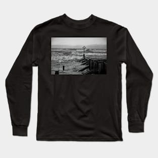 North Sea Storm in Black and White Long Sleeve T-Shirt